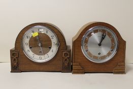 TWO VINTAGE OAK MANTLE CLOCKS