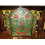 A TIFFANY STYLE LEADED AND STAINED GLASS THREE FOLD SCREEN, H 71 CM, W 105 CM