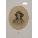 A PORTRAIT STUDY ENGRAVING OF A LADY IN A HAT IN IVY LEAF CORNERED GILT FRAME 24CM X 20CM