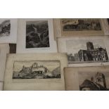 A LARGE QUANTITY OF UNFRAMED ANTIQUE ENGRAVINGS TO INCLUDE PORTRAITS, BUILDINGS ETC.