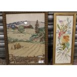 TWO GILT FRAMED VINTAGE HAND STITCHED NEEDLEWORKS - STILL LIFE STUDY AND A LANDSCAPE BOTH SIGNED MAY