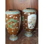 A PAIR OF ORIENTAL CLOISONNE VASES - BOTH WITH DAMAGES
