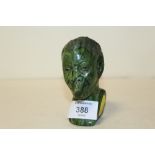 A GREEN STONE CARVING OF A BUST OF A GENTLEMAN - H 9.5 CM