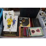 A BOX OF VINTAGE BOOKS AND EPHEMERA TO INCLUDE WOLVERHAMPTON WANDERERS FOOTBALL PROGRAMMES ETC.