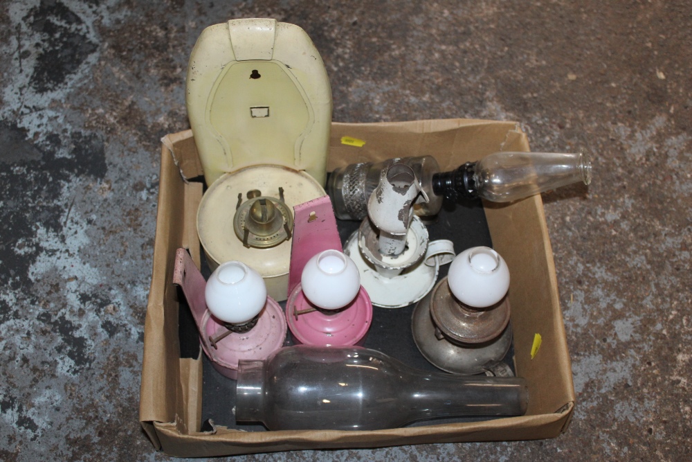 TWO BOXES OF VINTAGE LANTERNS, OIL BURNING LAMPS ETC. - Image 2 of 3