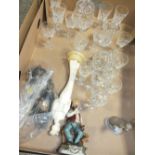 A COLLECTION OF SMALL CUT GLASS DRINKING GLASSES TOGETHER WITH A SMALL BAG OF COSTUME JEWELLERY