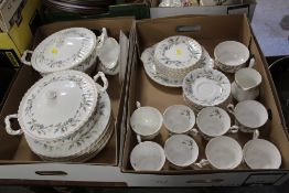 TWO TRAYS OF ROYAL ALBERT BRIGADOON CHINA TO INCLUDE TUREENS, DINING PLATES, CUPS AND SAUCERS ETC.