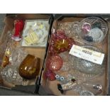 TWO TRAYS OF ASSORTED GLASSWARE TO INCLUDE STUDIO GLASS BOWL, PAPERWEIGHT ETC