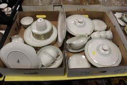 TWO TRAYS OF ROYAL DOULTON BERKSHIRE TC1021 CHINA TO INCLUDE A PAIR OF TUREENS, TRIOS ETC.