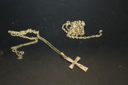A 9CT GOLD CROSS PENDANT ON 9 CARAT GOLD CHAIN APPROX WEIGHT -9.8G