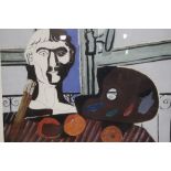 A FRAMED AND GLAZED PICASSO PRINT ENTITLED BUST AND PALETTE 1925 55CM X 64CM