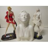 TWO RESIN MARILYN MONROE FIGURES H-37CM, TOGETHER WITH A MARILYN MONROE BUST H-32CM (3)