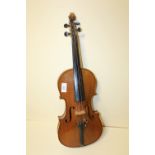 A VINTAGE VIOLIN WITH 14" TWO PIECE BACK