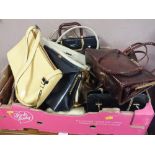 THREE TRAYS OF LADIES HANDBAGS AND PURSES ETC