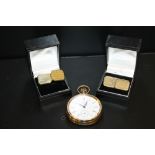 TWO PAIRS OF ROLLED GOLD CUFFLINKS, TOGETHER WITH A WOODFORD POCKET WATCH