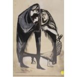 A FRAMED AND GLAZED MIXED MEDIA ON PAPER - STUDY OF TWO FIGURES SIGNED MARY PIESEY '61 LOWER RIGHT