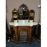 A VICTORIAN WALNUT MARBLE TOPPED MIRRORBACKED CREDENZA H-158 W-121 CM