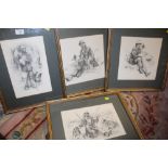 FOUR JOHN EDWARDS PRINTS OF RURAL COUNTRY LIFE - MEN WITH DOGS