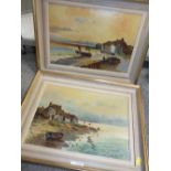 A PAIR OF FRAMED OILS ON BOARD OF BEACH / HARBOUR SCENES SIGNED G. THURSTONSEE LOWER RIGHT, 24 X