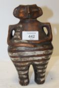 AN UNUSUAL TRIBAL STYLE DOUBLE SIDED STUDIO POTTERY FIGURE H - 21CM