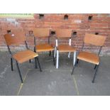 FOUR INDUSTRIAL STYLE METAL AND PLY CHAIRS