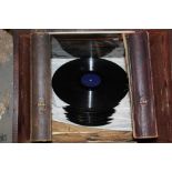 A VICTORIAN MAHOGANY LIDDED BOX CONTAINING 78 RPM RECORDS ETC.