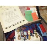 A CASE OF FEMALE MASONIC REGALIA ETC TO INC SILVER AND OTHER JEWELS