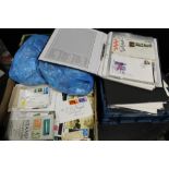 A TRAY OF ASSORTED STAMPS, CIGARETTE CARDS ETC., TOGETHER WITH A TRAY OF FIRST DAY COVERS