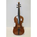 A VINTAGE VIOLIN WITH 14" TWO PIECE BACK
