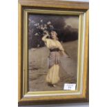 THREE VINTAGE CRYSTOLEUM STYLE PICTURES OF LADIES TO INCLUDE A GILT FRAMED EXAMPLE
