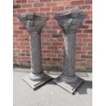 A LARGE PAIR OF BRONZE EFFECT DISPLAY PLINTHS / SUPPORT COLUMNS MADE FROM RESIN