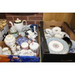 TWO TRAYS OF ASSORTED CERAMICS TO INCLUDE A ROYAL DOULTON BILTMORE COFFEE POT, FLORENTINE PLATE,