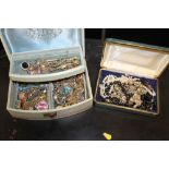 TWO VINTAGE JEWELLERY BOXES CONTAINING COSTUME JEWELLERY