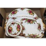THREE BOXES OF ASSORTED CERAMICS AND GLASSWARE TO INCLUDE ROYAL ALBERT OLD COUNTRY ROSES,