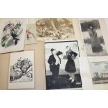 A FOLDER OF UNFRAMED ANTIQUE AND VINTAGE ENGRAVINGS, PRINTS AND EPHEMERA ETC.