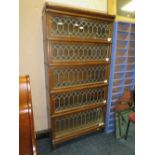 A GLOBE - WERNICKE FIVE STAGE FIVE STAGE STACKING BOOKCASE WITH LEADED PANELS H-178 W-88 CM A/F