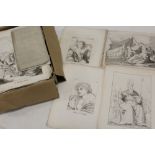A SMALL BOX OF UNFRAMED ANTIQUE ENGRAVINGS AND PRINTS ETC. TO INCLUDE RELIGIOUS STUDIES, PORTRAITS