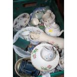 TWO TRAYS OF ASSORTED CHINA AND CERAMICS TO INCLUDE ROYAL WORCESTER EVESHAM, FOLEY, PERSIAN CHINA