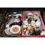 TWO TRAYS OF ASSORTED CERAMICS TO INCLUDE ROYAL ALBERT CABINET PLATES, SYLBVC BISON FIGURE -