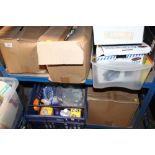 A MIXTURE OF ITEMS TO INCLUDE TAPE, COSMETIC AND CLEANING ITEMS, TOOLS ETC - 5 BOXES