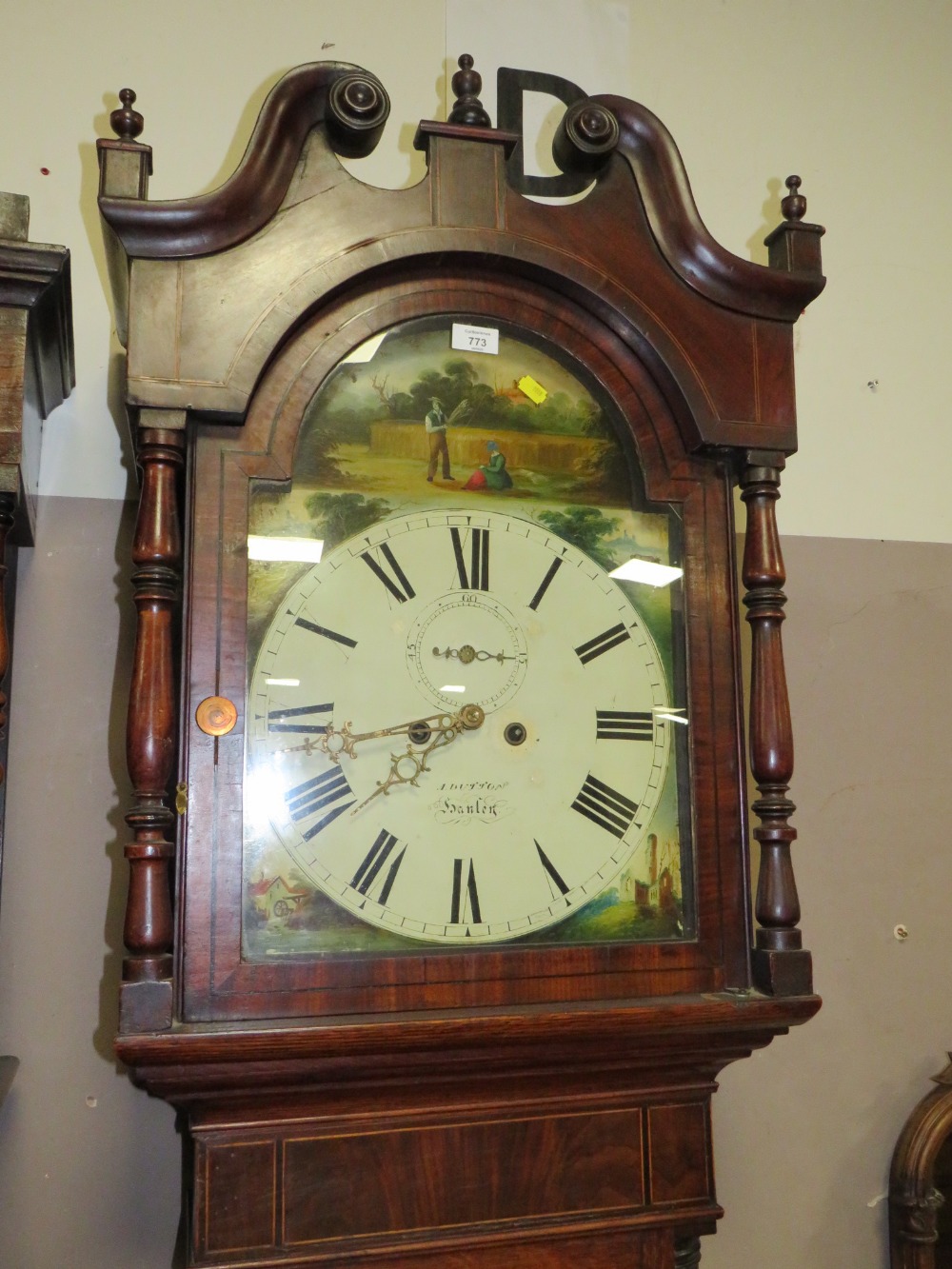 A 19TH CENTURY OAK AND MAHOGANY EIGHT DAY GRANDFATHER CLOCK BY A DUTTON OF HANLEN? PENDULUM AND - Image 2 of 9