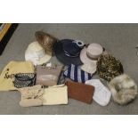 A QUANTITY OF LADIES HATS AND HANDBAGS TO INCLUDE BEADED EXAMPLES