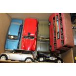 THREE BOXES OF DIE CAST AND TIN PLATE MODEL CARS TO INCLUDE CORGI, ERTL ETC