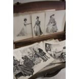 A SUITCASE OF UNFRAMED WATERCOLOURS, PRINTS AND ENGRAVINGS ETC.