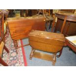 AN ANTIQUE MAHOGANY SUTHERLAND TABLE TOGETHER WITH AS SMALLER OAK EXAMPLE (2)