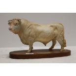 A ROYAL DOULTON MATTE FINISH CHAROLAIS BULL FIGURE ON PLINTH