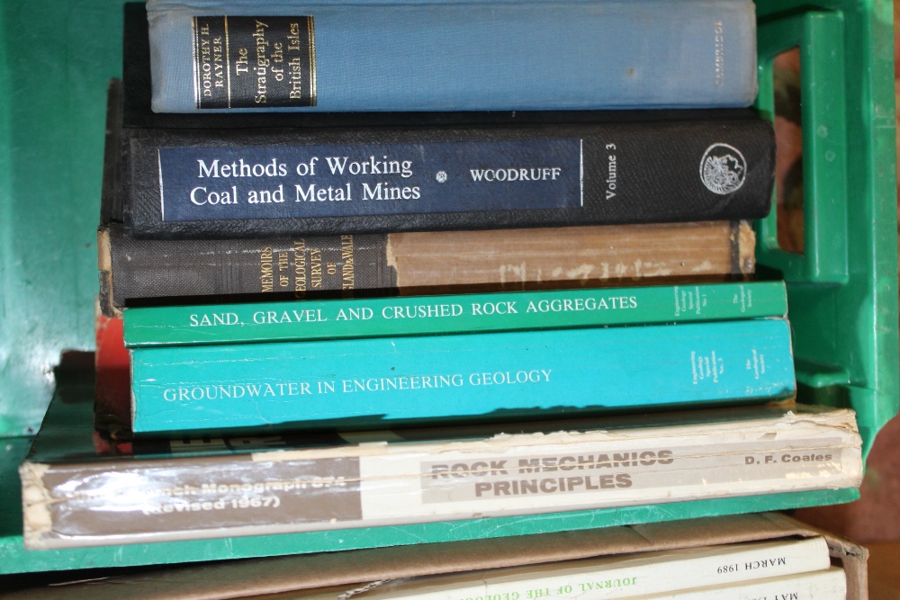 TWO BOXES OF GEOLOGICAL BOOKS TOGETHER WITH TWO BOXES OF DVDS AND CDS