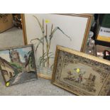 AN ANTIQUE FRAMED AND GLAZED NEEDLEWORK, TOGETHER WITH TWO OTHERS (3)