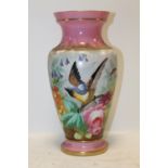 A HAND PAINTED ANTIQUE CERAMIC VASE WITH BIRD AND FLORAL DETAIL H- 32.5CM
