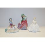 THREE ROYAL DOULTON FIGURES COMPRISING OF DAY DREAMS, AUTUMN BREEZES HN 1911 (PINK AND GREEN